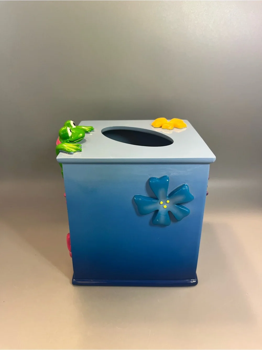 Jennifer Clark Blue Ombre 3D Tropical Frogs And Flowers Tissue Box Cover Holder